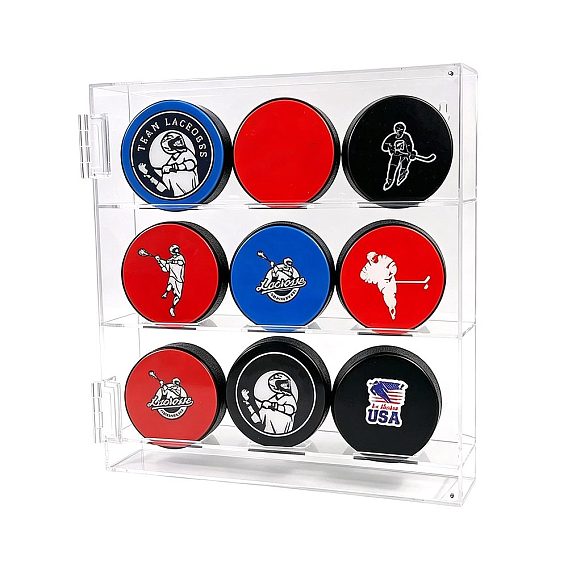 3-Tier Transparent Acrylic Wall-mounted Storage Box, Ice Hockey Display Stand, Rectangle