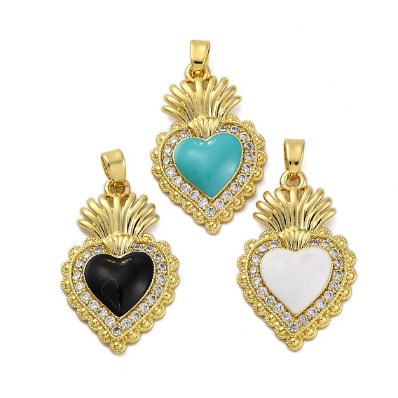 Латунные микро проложить кубического циркония подвески, с эмалью, святое сердце, долговечный, без кадмия и без свинца, стойки покрытие, настоящий 18k с покрытием