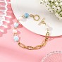 Natural Larimar Nuggets and Pearl Beaded Chain Bracelets with 304 Stainless Steel Cross Link Chains and OT Clasps