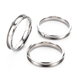 304 Stainless Steel Grooved Finger Ring Settings, Ring Core Blank, for Inlay Ring Jewelry Making