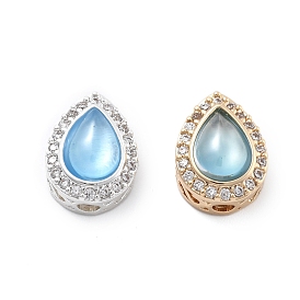 Латунные светло-голубые стеклянные каплевидные многорядные звенья, с четким кубического циркония