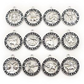 Подвески из сплава со стразами на тему созвездий, плоские круглые прелести, с эмалью, серебряные