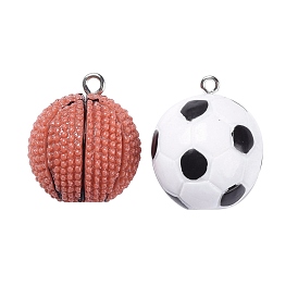 16 шт 2 цвета подвески из непрозрачной смолы, с платиновым тоном железная петля, баскетбол и футбол / футбольный мяч