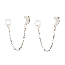 Anti-Lost Earring for Wireless Earphone, Crescent Moon Stud Earrings with Hanging Chain for Women