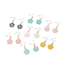 Sakura Flower Enamel Dangle Earrings, Brass Drop Earrings for Women