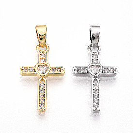Латунные микро проложить кубического циркония подвески, без кадмия и без свинца, крест прелести