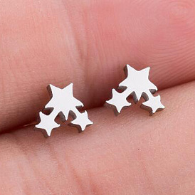 Stylish Stainless Steel Star Earrings - Set of 3 Five-Pointed Stars for Women