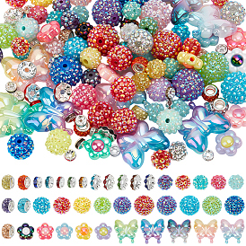 214Pcs DIY Jewelry Making Bead Kits, including Polymer Clay Rhinestone & Acrylic Beads, Brass & Resin Rhinestone Beads