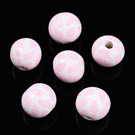 Деревянные бусины с принтом на пасхальную тематику, круглые