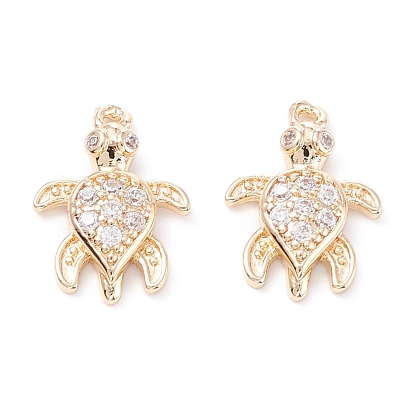 Rack Plating Brass Micro Pave Cubic Zirconia Pendants, Long-Lasting Plated, Turtle