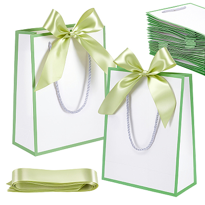 24Pcs Paper Gift Tote Bags, Shopping Bags with Handles, Rectangle with Polyester Ribbon