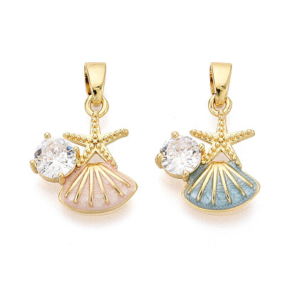 Латунные микропаве прозрачные кубические циркониевые подвески, подвески в виде морской звезды с ракушкой, с эмалью, реальный 18 k позолоченный