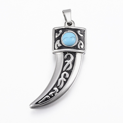 304 Stainless Steel Pendants, with Dyed Turquoise and Enamel, Scabbard Shape