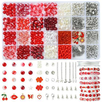 DIY Alloy Enamel & Glass & CCB Plastic Bracelets Jewelry Making Kits, Mixed Shapes
