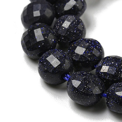 Synthetic Blue Goldstone Beads Strands, Faceted, Flat Round