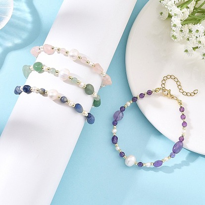 Pulseras de cuentas de piedras preciosas mixtas naturales para mujer, dorado