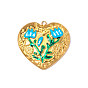 304 нержавеющей стальной эмали подвески, сердце с цветочным шармом, реальный 18 k позолоченный, ионное покрытие (ip), долговечный