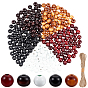 250Pcs 5 Colors Spray Painted Round Natural Schima Wood Beads, with 1Bundle Jute Twines