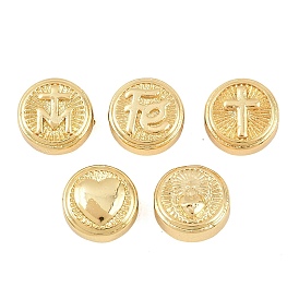 Религиозные латунные бусы, долговечный, плоско-круглые, стойки покрытие, без свинца и без кадмия, реальный 18 k позолоченный