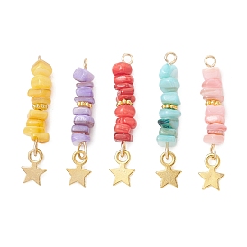 Бусины из окрашенных натуральных пресноводных раковин с подвесками в виде звезд из сплава., подвески из бисера, золотые