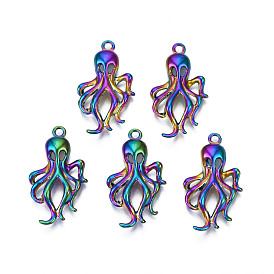 Rainbow Color Alloy Pendants, Cadmium Free & Lead Free, Squid