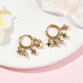 304 Stainless Steel Heart Hoop Dangle Earrings, Ion Plating(IP)