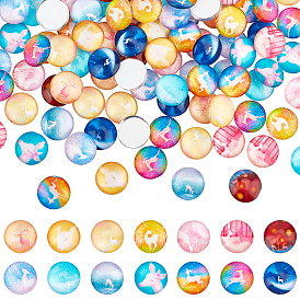 ARRICRAFT 140Pcs 14 Style Glass Cabochons, Flat Round with Deer Pattern