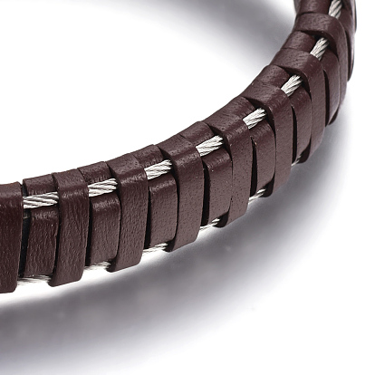 Leather Cord Bracelets, with 304 Stainless Steel Magnetic Clasps