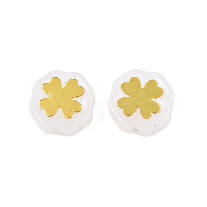 Imitation perles de verre peintes à la bombe de jade, avec les accessoires en laiton plaqués or, fleur