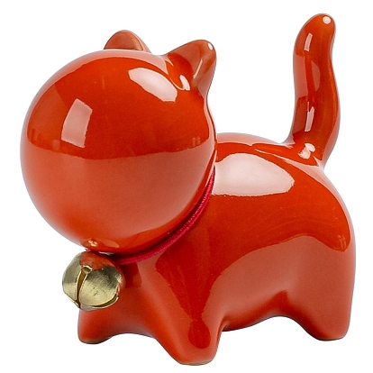 Ceramic Cat Figurines with Bell, for Home Office Desktop Decoration