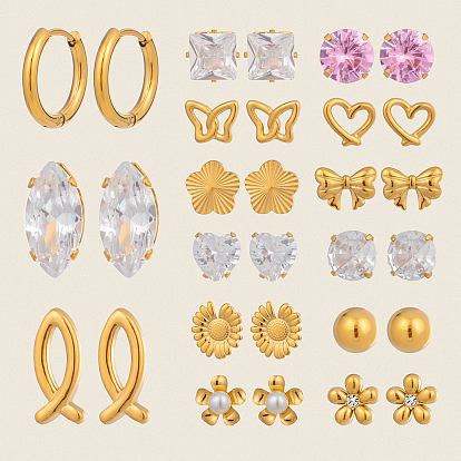 3 пары 304 серьги с застежкой-рычагом из нержавеющей стали, с кубического циркония, золотые