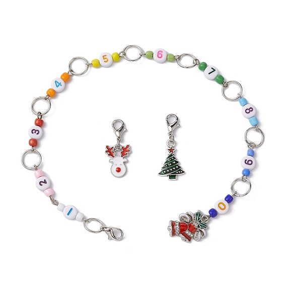 3Pcs Christmas Theme Knitting Row Counter Chains & Locking Stitch Markers Kits, with Alloy Enamel Pendants, Bell/Snowman