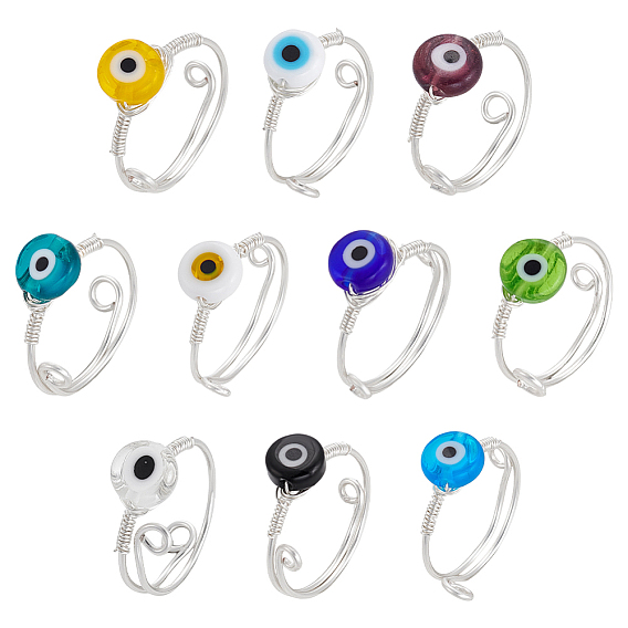 10 шт. 10 цветные медные проволочные кольца с обмоткой, плоские круглые, сглаза, лэмпворк, серебряные