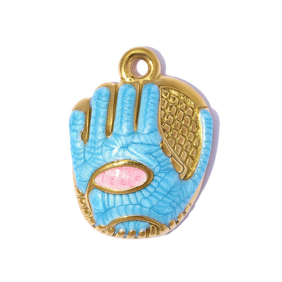 304 подвески из нержавеющей стали, с эмалью, Брелоки в виде бейсбольных перчаток, зеркальная полировка, ионное покрытие (ip), реальный 18 k позолоченный