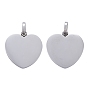 304 Stainless Steel Stamping Blank Tag Pendants, Heart