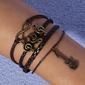 Vintage Leather Guitar Bracelet - Retro, Music Note, European and American Style.