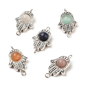 Tibetan Style Alloy Frames with Cat Eye Beads Links, for Religion, Hamsa Hand/Hand of Fatima/Hand of Miriam, Antique Silver