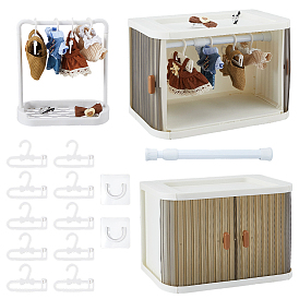 DIY Puppenbausets, einschließlich Kleiderbügel für Puppenkleidung aus Kunststoff, Kunststoff-Selbstklebehalterungen, kein Bohren erforderlich, Gardinenstange aus Kunststoff, Puppenschuhhalter und Aufbewahrungsbox