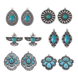 12 шт 6 подвески из сплава в тибетском стиле, с синтетическими бирюзовый, без кадмия и без свинца, разнообразные