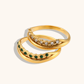 Exquisite Double-layered Zirconia Ring - Minimalist, Luxurious and Fashionable Stainless Steel 18K Gold Plated Jewelry