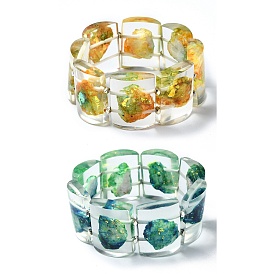 Dyed Natural Dolomite & Synthetic Opal Stretch Bracelets, Epoxy Resin Domino Bracelets for Women