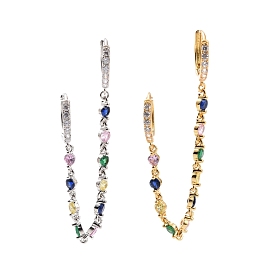 Boucles d'oreilles créoles doubles avec chaînes colorées en zircone cubique, bijoux en laiton de placage de rack pour les femmes, sans cadmium et sans plomb