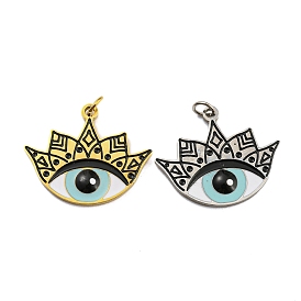 Ion Plating(IP) 304 Stainless Steel Pendants, with Enamel and Jump Ring, Evil Eye Charm