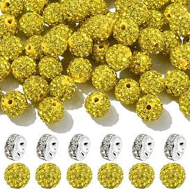 100 бусины для дискотечного шара из паве., Бусины со стразами, полимерная глина , круглые, С. 13 (1.9~2 мм), 6 ряды страз, с латунными бусинками со стразами (шт.)