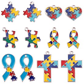 SUNNYCLUE Alloy Enamel Pendants, with Puzzle Autism Symbol, Mixed Shapes
