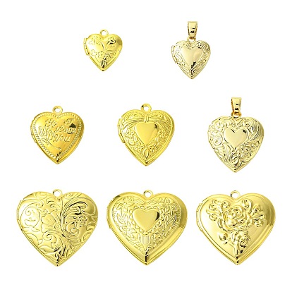 8 шт 8 стили латунные подвески-медальоны, фоторамки кулоны для ожерелий, долговечный, сердце прелести