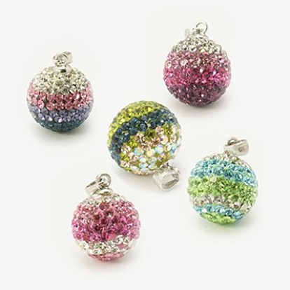 Austrian Crystal Polymer Clay Pendants, with 925 Sterling Silver Findings, Round