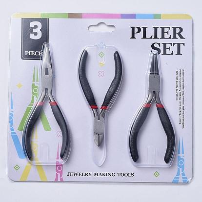 45# Carbon Steel DIY Jewelry Tool Sets Includes Round Nose Pliers, Wire Cutter Pliers and Side Cutting Pliers for Jewelry Beading Repair Making Supplies, 315x70x10mm, 3pcs/set