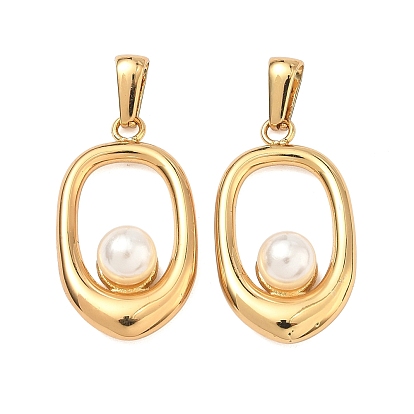 304 подвески из нержавеющей стали и АБС-пластика с имитацией жемчуга, овальные амулеты