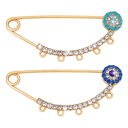 2шт 2 цвета латунная брошь фурнитура, контакты килт, со стразами, золотые